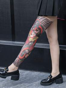 1 đôi tất in hình xăm 360 độ, quần legging in hình xăm nhiều màu, thích hợp mặc hàng ngày, dự tiệc, biểu diễn, làm quà tặng - Nhiều màu - Xem 6