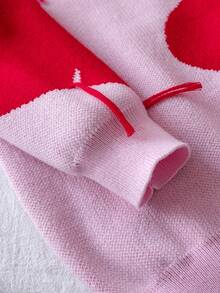 女童可爱心形图案针织套头衫，适合春秋冬季休闲穿着 - 粉色 - 查看 7