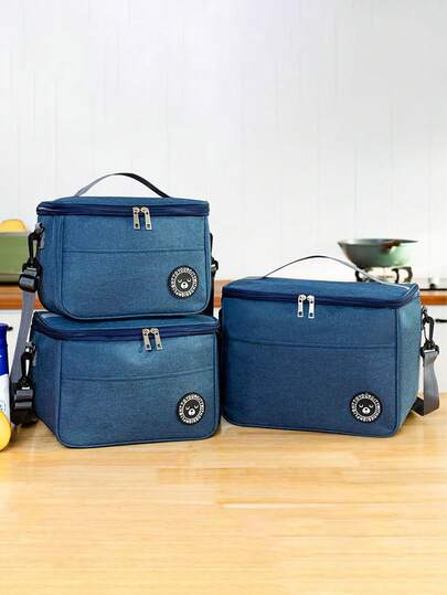 1pc Navy Blue Lunch Box, Handbag, Square Insulated Bag, Aluminum Foil Thickened Bento Bag, Office Worker, Student Carrying Meal, Large Capacity Picnic Bag