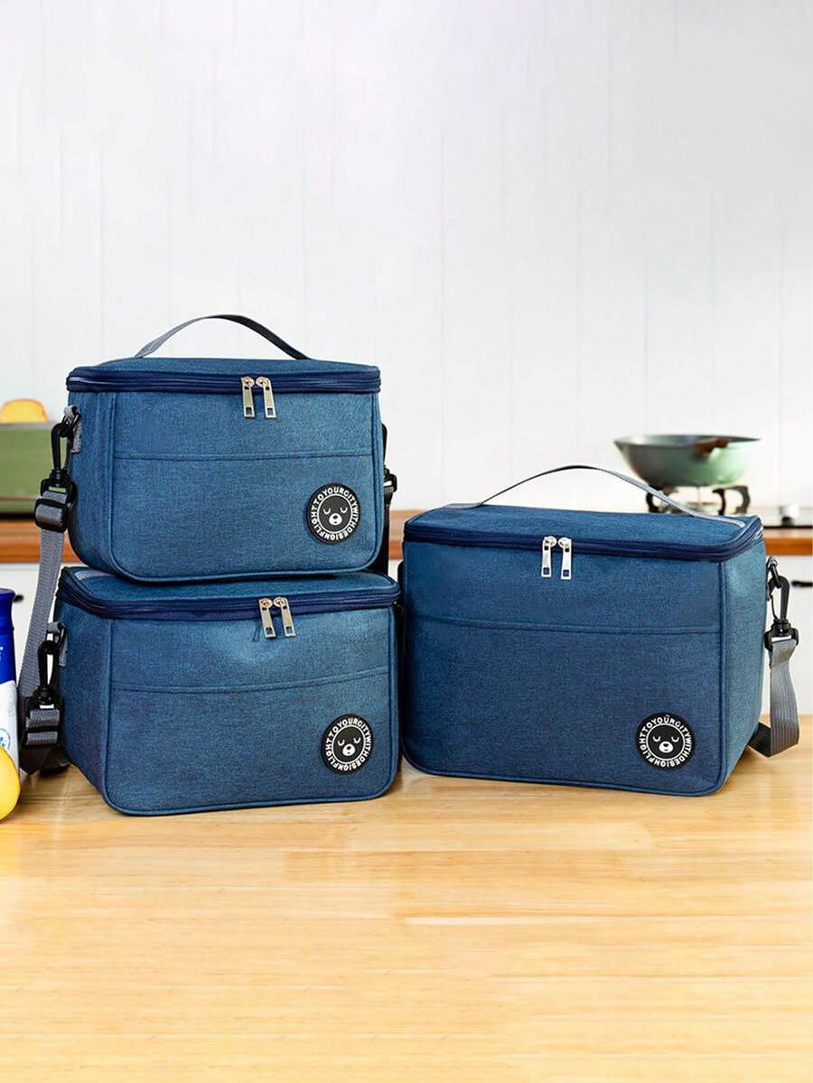 1 hộp đựng cơm trưa màu xanh navy, túi xách, túi cách nhiệt vuông, túi đựng cơm bento dày bằng giấy bạc, dành cho nhân viên văn phòng, học sinh mang theo bữa ăn, túi dã ngoại dung tích lớn
