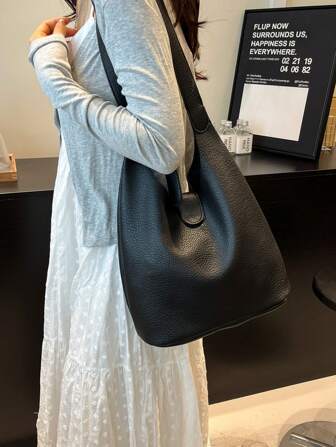 Leather Wide Strap Shoulder Bag, Simple Casual Versatile Crossbody Bag For Office/Commute