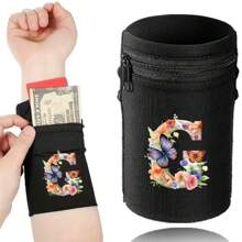 1件时尚字母印花轻便手机臂带口袋腕包/腕带/腕带口袋，适合旅行、散步、跑步、骑行和瑜伽。钱包袋可容纳现金、钥匙、卡片、身份证 - 圣诞节必备 - 黑色 - 查看 21