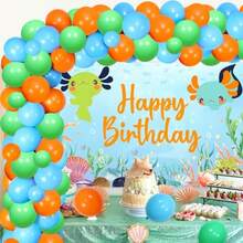 Axolotl Theme Birthday Party Decorations Green Axolotl Ocean Happy Birthday Photograph Backdrop Background Cloth Balloon Garland Arch Kit For Boys Girls Axolotl Theme Birthday Party Decor Supplies - Xanh lá câyCamXanh dương - Xem 3