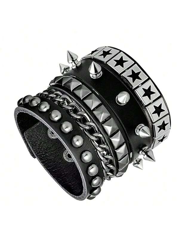 3/1 pièces Bracelets en PUnk rock pour femmes, accessoires de bijoux rétro pop des années 80 et 90, emo, avec pointes réglables