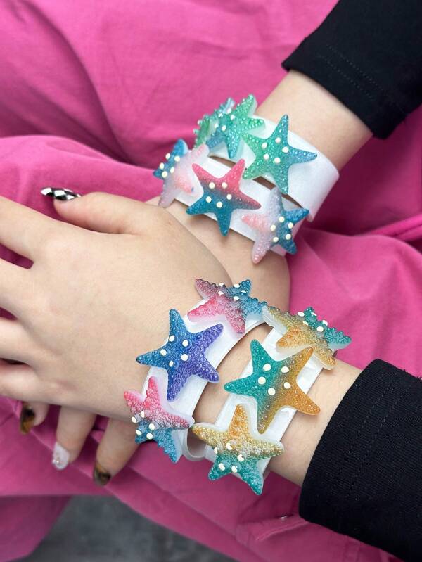 1 Peça Pulseira Aberta de Acrílico com Design de Estrela-do-mar em Gradiente Colorido, Estilo Oceânico, Adequado para Uso Casual, Festa e Praia de Mulheres