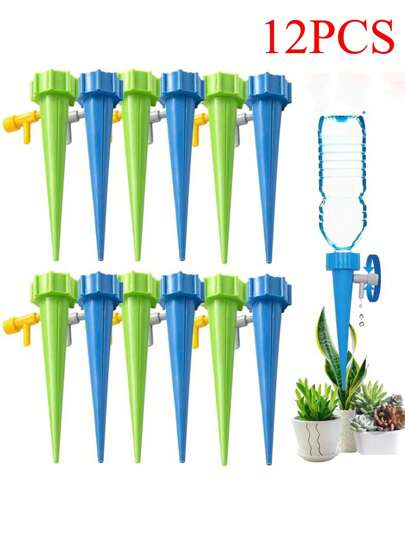 12 pezzi Irrigatore automatico per piante: Valvola di controllo a rilascio lento regolabile per l'innaffiatura delle vostre piante! Attrezzo da giardinaggio, dispositivo di irrigazione portatile, irrigatore a goccia automatico per vacanze - Valvola di controllo regolabile - Ideale per piante domestiche, da giardino e da ufficio