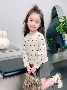 enmi bear Girls Fleece Sweater, Fashionable Knitted Warm Long Sleeve Top, Autumn/Winter - Camel - View 4