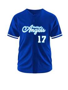 Men's 17 Blue Baseball Jersey Casual Short Sleeved Embroidered And Stitching V-Neck Button T-Shirt Party Sports Top - Màu xanh lam - Xem 2