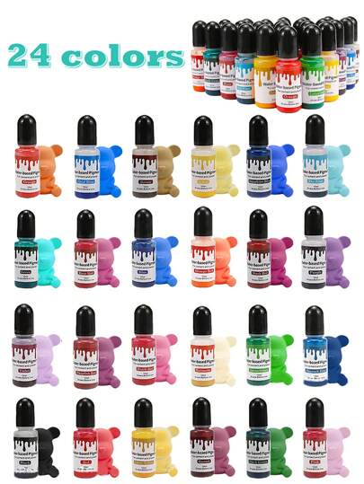 10ml/Bottle 24 Colors Gypsum Coloring Resin Dye Water-Soluble Color Concentrate Concrete Cement Mold Making, DIY Handmade Soap Coloring Candle Making Dye Pigment