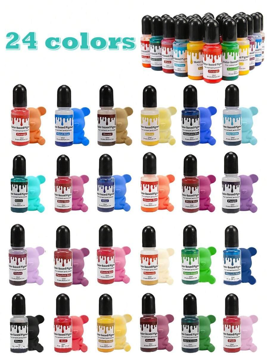 10ml/瓶 24色石膏著色樹脂染料,水溶性濃縮顏料,適用於混凝土水泥模具製作、DIY手工皂著色、蠟燭製作染料顏料 - 彩色 - 查看 1