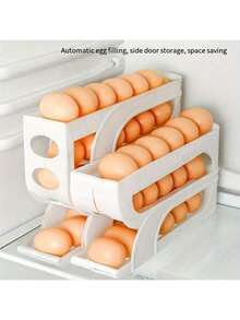 1pc Modern 3-Layer Egg Rack Refrigerator Egg Rack, Slide-Out Egg Holder,Anti-Fall,Refrigerator Egg Container Plastic Storage Bin, Compartment Anti-Coll Egg Storage Box,Space-Saving Refrigerator Side Door Storage Rack, Clear Stackable Egg Storage Box For Home/Kitchen Storage, Suitable For Refrigerator, Drawer And Shelf, Kitchen Organizer And Storage Cabinet, Kitchen Accessories - Multicolor - View 2