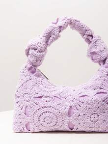 时尚女士手提包，钩针编织套装，度假理想之选，优雅女士包，旅行必备（图案随机） - 紫色 - 查看 4