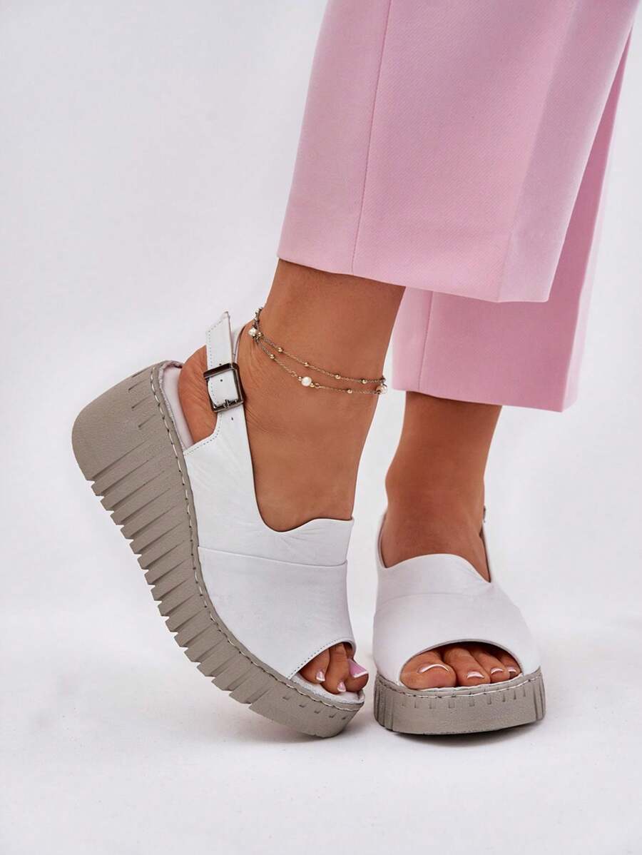 女士时尚百搭休闲厚底厚底凉鞋，夏季 - 白色 - 查看 1