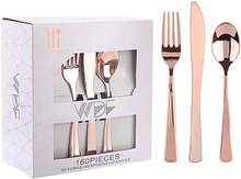 WDF160 Piece Rose Gold Disposable Cutlery Set - Heavyweight Plastic Silverware - Includes 80 Forks, 40 Spoons, 40 Knives - Rose Gold Silverware Perfect For Wedding/Party,9001079 - 金色 - 查看 1