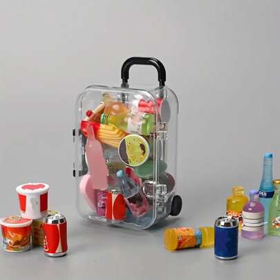 10/21 piezas Mini maleta, botellas de bebida simuladas, decoración de imitación de alimentos, juguetes de alimentos, modelos de botellas de alcohol, modelos de pasteles - Modelos de alimentos y colores/estilos de botellas asignados al azar