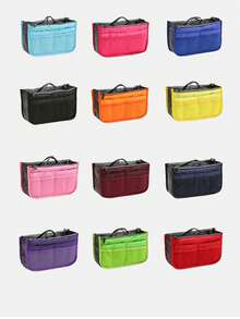 钱包收纳包手提包手提包收纳袋多功能化妆包，双层拉链包，中号包，洗漱用品收纳包，手提内衬包 - 防水尼龙完美化妆品旅行袋用于化妆简易折叠收纳包多功能收纳包韩版时尚尼龙防水男女手提包 - 彩色 - 查看 9