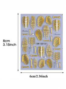 3D骷髅美甲贴纸，万圣节美甲贴纸，浮雕自粘骷髅骨头图案，哑光塑料美甲贴纸，DIY美甲装饰，奇幻主题美甲，浮雕骷髅图案装饰，骷髅手，万圣节白骨爪美甲装饰贴纸 - 彩色 - 查看 11