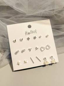 9 أزواج من أقراط الأذن المرصعة بالكامل بالراين بتصميم بسيط على شكل فراشة للنساء