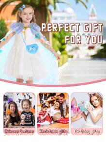 6Large Sequin Cape, Fish Tail Hair Accessory, Fish Tail Bag, Heart Bag, Faux Pearl Necklace, Bowknot Pendant, Mermaid Suit, Very Suitable Sending A Princess Gift Set To A Good Friend, Very Suitable For Dressing Up, Vacation, Daily Collocation, Easter, Halloween, Birthday Party, Christmas Gift, Party, Thanksgiving, Dress.