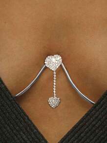 1pc Gold-Color New Sexy Party Butterfly Bustier Body Chain, Rhinestone Decor Chest Bra Chain, Fashion Nightclub Style For Women