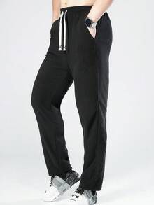 1PC-Men's Fleece Jogger Pants - Soft Thermal Outdoor Lounge Sweatpants, Elastic Waist Athletic Casual Trousers For Running Hiking Winter - Black - View 4