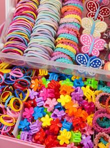 570 件女孩彩色蝴蝶结发夹，时尚简约水果柠檬发圈马尾辫夹套装，学生礼物，日常和派对使用