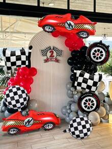 8 件赛车主题气球套装，包含 3D 红色赛车、赛车旗、轮胎和黑白格子铝箔气球，适用于生日派对装饰、体育赛事、赛车主题派对、竞赛庆典和家居背景装饰 - 彩色 - 查看 4