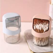 1pc Desktop Rotating Cotton Swab Box With Lid, Multifunctional Makeup Pad Storage Container, Convenient To Take