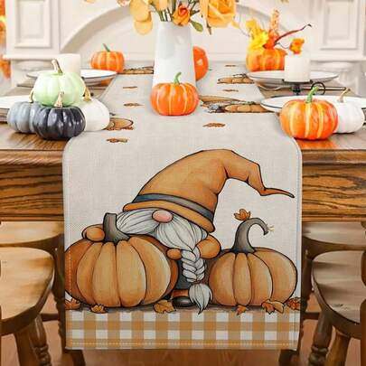 1 件/10 件秋季南瓜侏儒桌旗，感恩节桌旗，丰收节装饰，农舍风格，亚麻材质，33*91 厘米/33*183 厘米/33*274 厘米，3 种尺寸可选，室内外派对装饰，南瓜主题，家庭厨房装饰