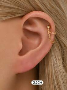 1 Piece Of 925 Sterling Silver Electroplated 14k Gold Chain Stud Stud Earrings, Minimalist And Hypoallergenic Stud Earrings, Suitable For Women To Wear Daily Or At Parties (Available In Chain Sizes Of 2.5cm And 3.2cm)