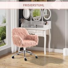 Bürostuhl Frauen, höhenverstellbar Schreibtischstuhl, ergonomisch, Kunstfell, Rosa+Silber