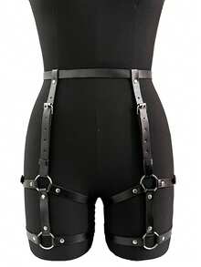 1 Stück einstellbarer schwarzer Leder Mehrschicht Strumpfhalter, modisches Körper Unterwäsche Geschirr Accessoire, für täglichen Gebrauch, Partys, Valentinstag - Schwarz - Übersicht 7