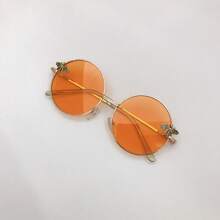 [蜜蜂女孩必备] 金色框架圆形时尚眼镜，复古个性多色，Y2K 时尚配饰，可爱蜜蜂设计时尚眼镜圆形墨镜