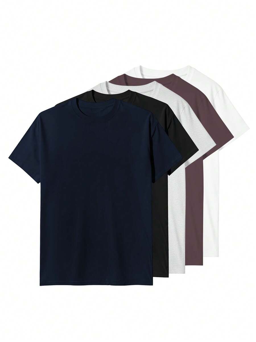 Women's Solid Color Short Sleeves, 220g Weight, 100% Cotton, Comfortable To Wear, Very Suitable For Running, Leisure Or Outdoor Entertainment, Fitness,Comfort Fit Short Sleeve Classic Cotton T-Shirt Women's Casual Short Sleeve Top - 藏青色 - 查看 1