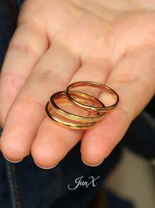 3 piezas Set de anillos brazalete minimalistas mate chapados en oro de 18K de acero inoxidable para mujeres, joyería simple y apilable, impermeable para uso diario