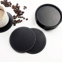 6pcs/Set Round PU Leather Coasters, 4-Inch Insulated Anti-Scald Double-Sided Cup Mats, Suitable For Home And Restaurant - Multicolor - View 6