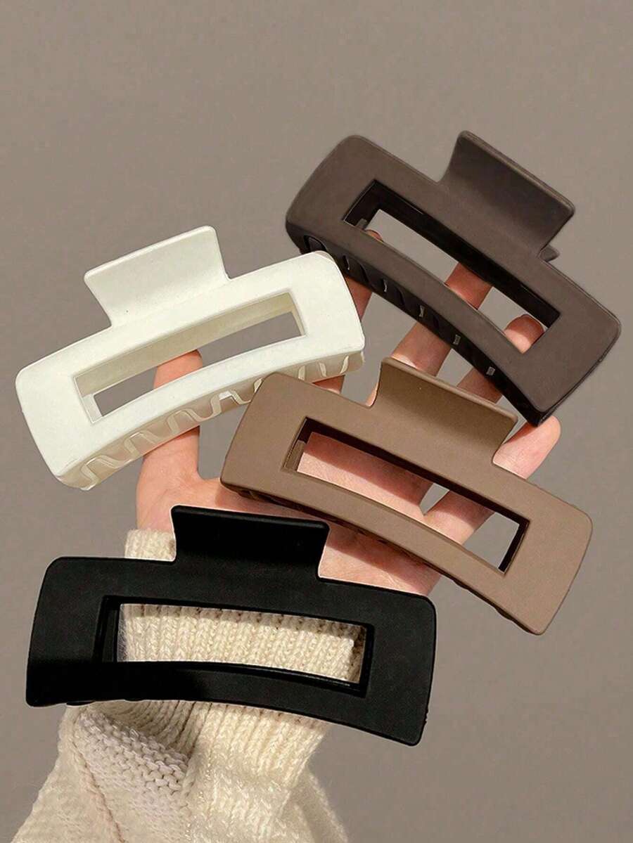 Large Rectangle Hair Clips, Matte Finish, 4 Colors Set - White, Black, Khaki, Coffee - 1 cái màu đen - Xem 1