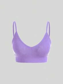 Áo bra thể thao nữ màu trơn, kiểu dáng racerback, không đường may, thoải mái, dây mỏng, cổ chữ V gợi cảm, thích hợp mặc hàng ngày, tập yoga mùa xuân. - Màu tím - Xem 6