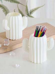 1 pieza Organizador de escritorio con forma de cactus, caja de almacenamiento, decoración linda con cactus, ideal para bolígrafos, lápices, útiles escolares, papelería, estuches, equipo de oficina, artículos escolares, notas, decoración Kawaii, vuelta al cole - Multicolor - Ver 1