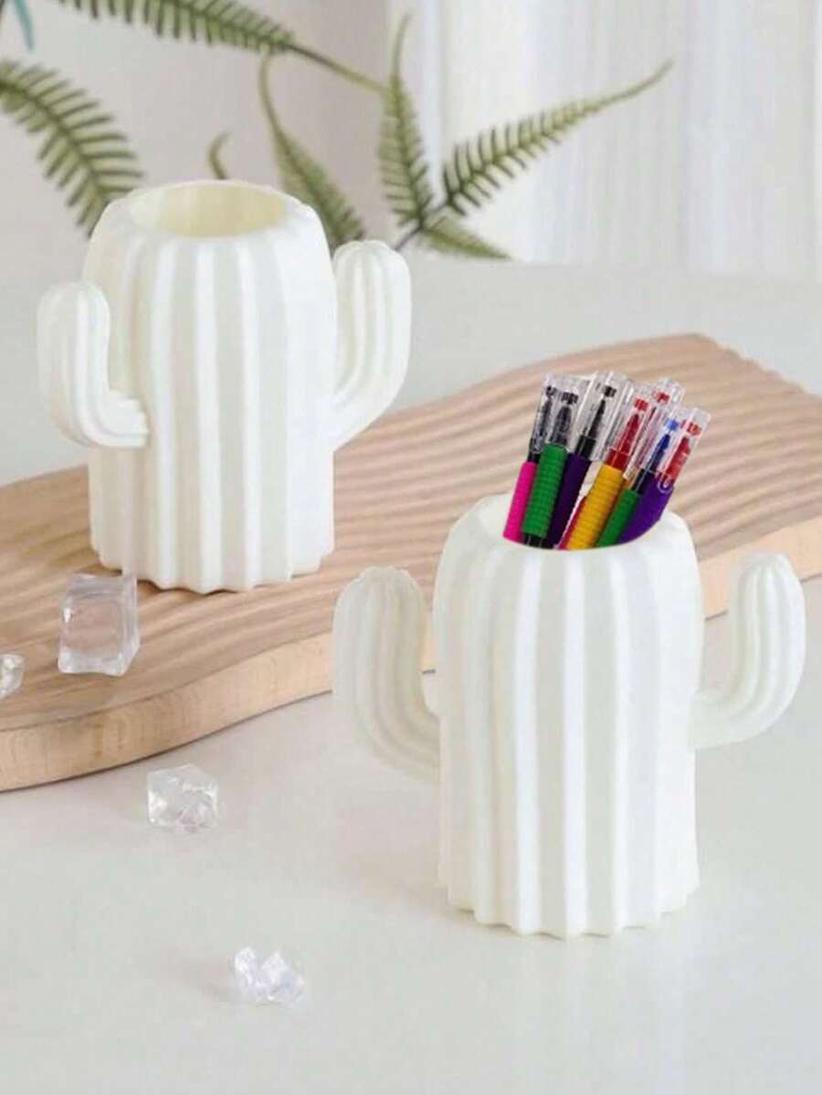 1 pieza Organizador de escritorio con forma de cactus, caja de almacenamiento, decoración linda con cactus, ideal para bolígrafos, lápices, útiles escolares, papelería, estuches, equipo de oficina, artículos escolares, notas, decoración Kawaii, vuelta al cole - Multicolor - Ver 1