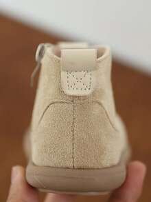 1 Pair Kids' Soft Sole Anti-Slip Warm Lined Simple Fashion Flat Round Toe Ankle Boots, Suitable For Outdoor Sports In Autumn/Winter - Màu Khaki - Xem 8