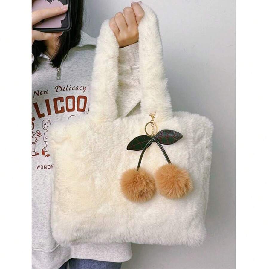 Women Shoulder Bags - 白色+卡其櫻桃掛件 - 查看 1
