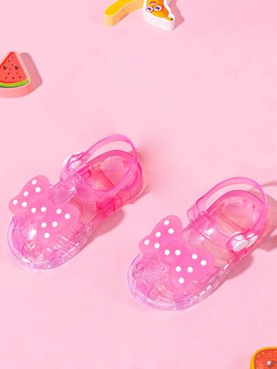 A Pair Of Summer Fashionable Jelly Children's Sandals With Polka Dot Bow Princess Beach Slippers