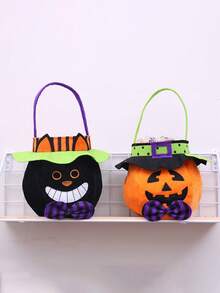 1 件万圣节帽子圆形糖果手提袋，9.84 * 6.3 英寸南瓜、女巫、黑猫、吸血鬼手提袋，适用于万圣节、节日派对、卧室、客厅、房间装饰、家居装饰、送礼和礼物 - 彩色 - 查看 3