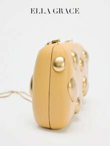 ELLA GRACE-Glod Cultch-串珠手拿包 女士奢华PU皮革晚宴斜挎包 适合婚礼派对舞会 - 金色 - 查看 3