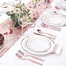 WDF160 Piece Rose Gold Disposable Cutlery Set - Heavyweight Plastic Silverware - Includes 80 Forks, 40 Spoons, 40 Knives - Rose Gold Silverware Perfect For Wedding/Party,9001079 - 金色 - 查看 7