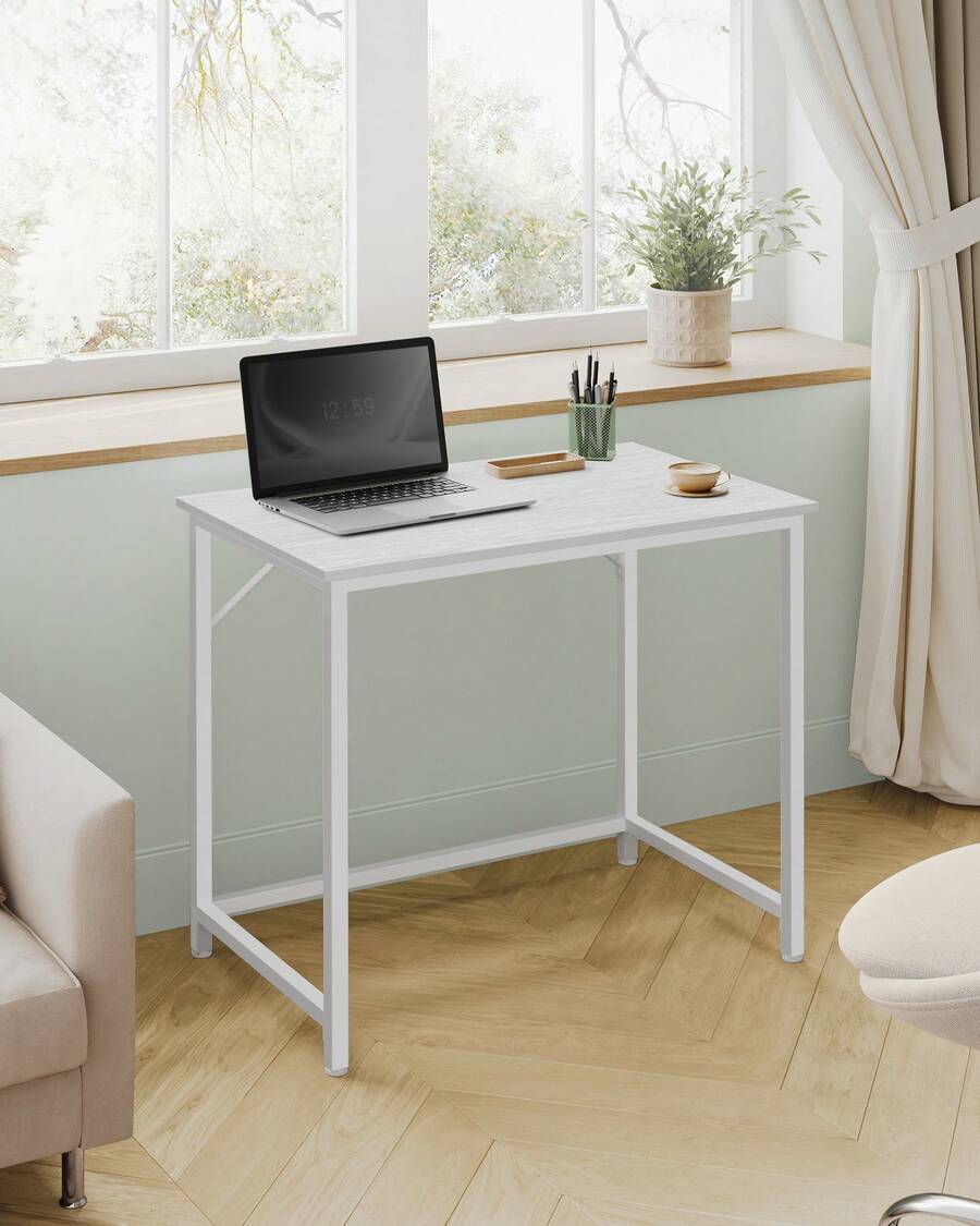 Bureau d'Ordinateur, Table, 50 x 80 x 76/50 x 100 x 76/60 x 120 x 76/60 x 135 x 76 cm, pour Bureau, Chambre, Salon, Cadre en Métal, Blanc Érable et Blanc Nuage/Couleur Chêne Naturel et Blanc Perle/Grège Chiné et Noir d'Encre/Marron Camel et Noir d'Encre/Marron Rustique et Noir d'Encre/Noir Boisé + Noir D'encre - Blanc - Voir 1