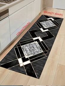 1pc Abstract Geometric Design Absorbent Non-Slip Kitchen Mat, Modern Minimalist Waterproof Quick-Dry Kitchen Carpet, Party Decor Indoor Entrance Doormat, Soft Thick Kitchen Floor Mat, Non-Slip Kitchen Decorative Rug, Easy To Clean Entryway Welcome Mat - Black and White - View 3