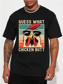 Funny Chicken Meme T-Shirt For Men - Hicken Meme "What Chicken Butt" With Hicken - Casual Short Sleeve Crew Neck T-Shirt For Summer & Leisure Wear - Humorous Print Shirt For Meme Lovers - Spring Outfit, Cotton T-Shirt, Tee Chemise Homme - màu đen - Xem 6