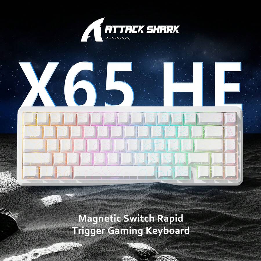 ATTACK SHARK X65 HE Wired Mechanical Gaming Keyboard 65% With Rapid-Fire Magnetic Switch, RGB Top-Mounted Hall Effect, Hot Swap, Adjustable Actuation, 8KHZ Polling Rate, PBT Keycaps For Win/PC - Đường viền màu trắng - Xem 1